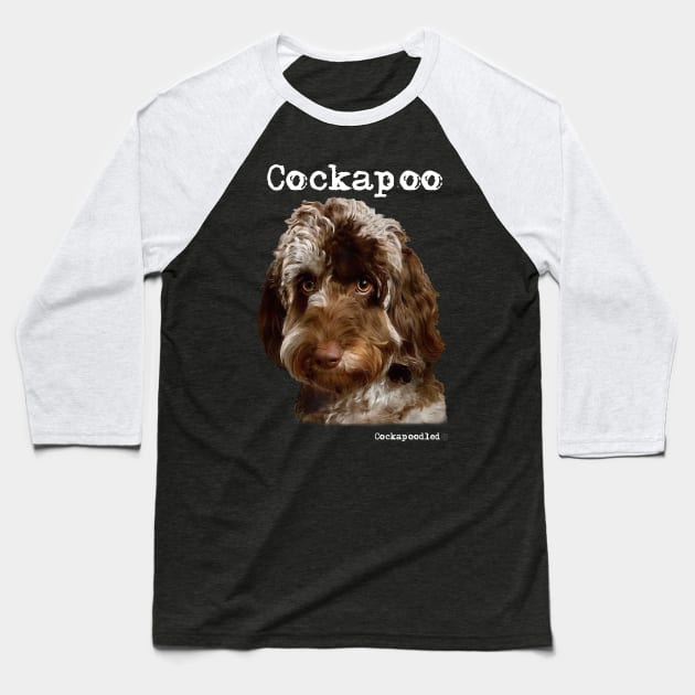 Brown and White Merle Cockapoo / Spoodle Doodle Dog Baseball T-Shirt by WoofnDoodle 